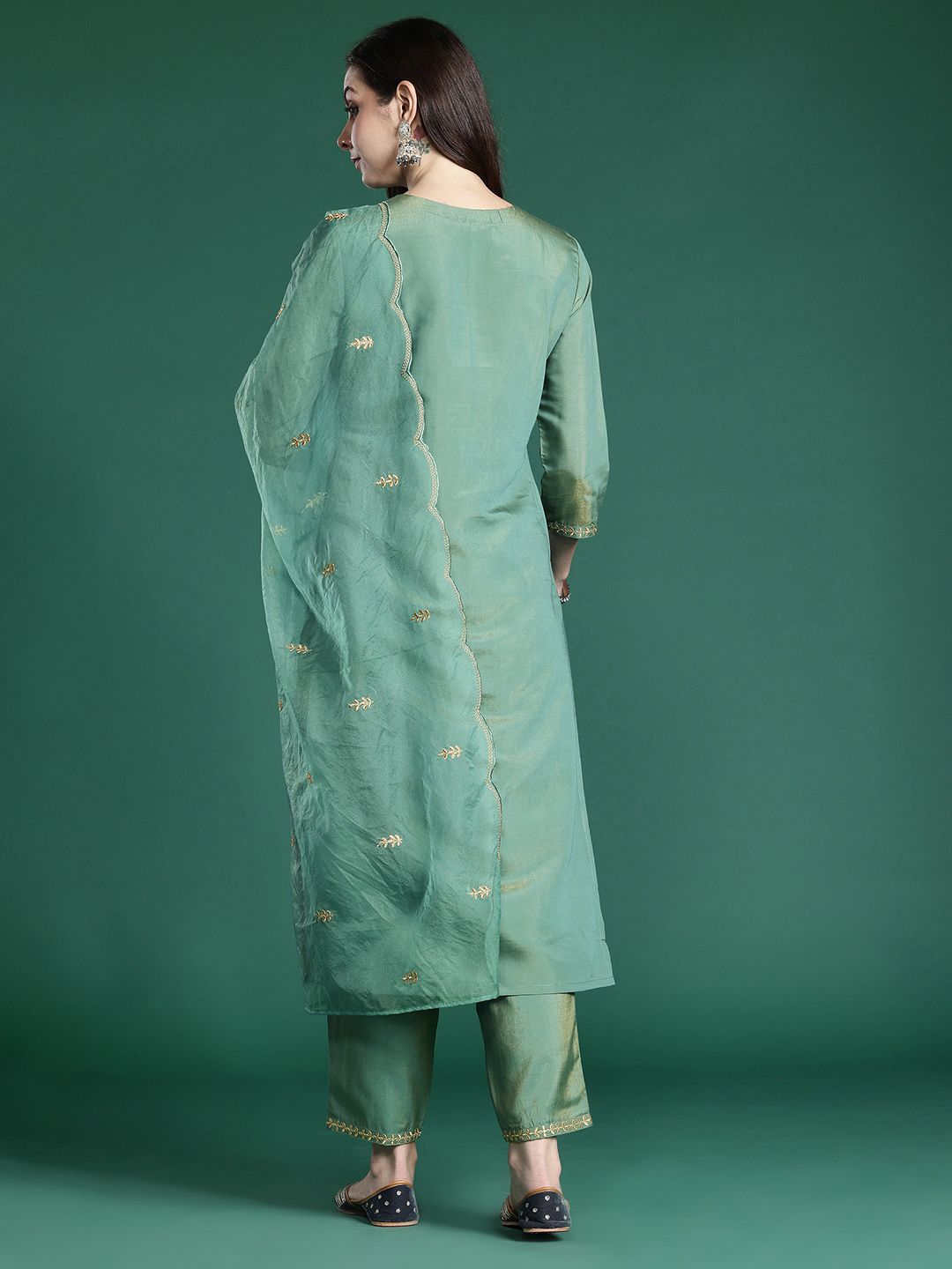 Dhiyona IE Ethnic Motifs Embroidered Gotta Patti Kurta with Trousers & Dupatta