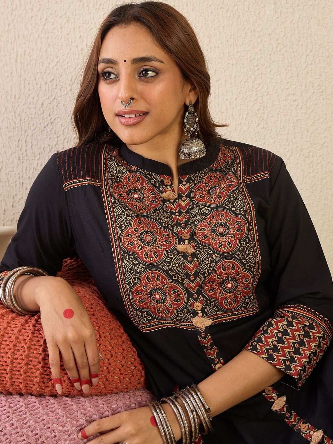 Ethnic Motifs Printed Mandarin Collar A Line Pure Cotton Kurta With Trousers