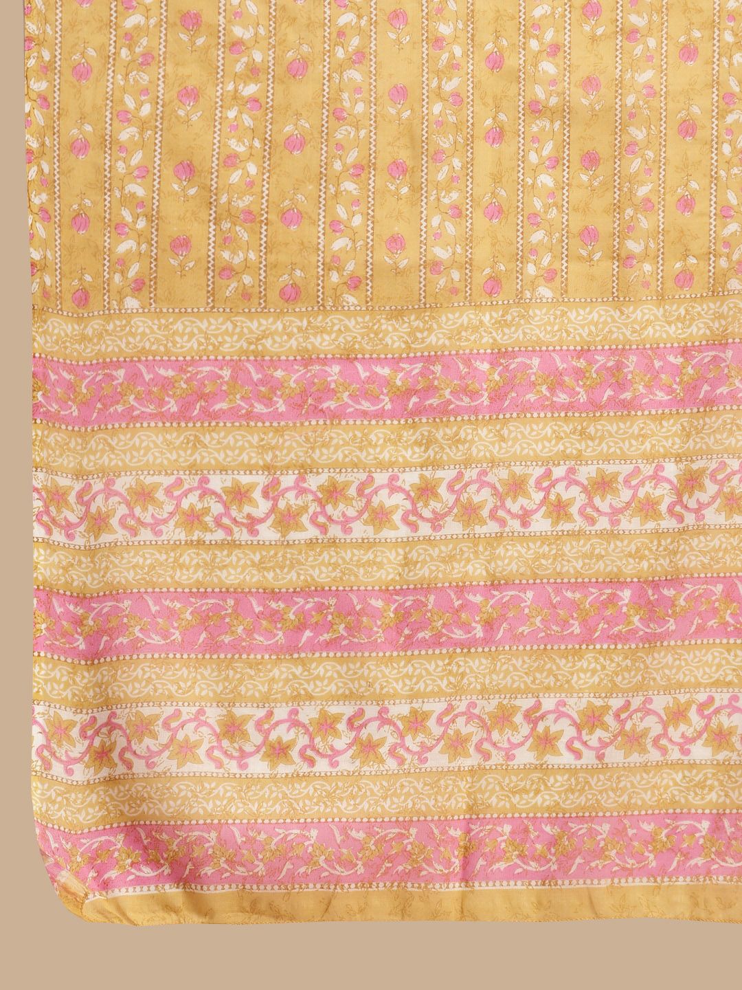 Dhiyona SN Women's Yellow & Pink Floral Printed Pure-Cotton Straight Kurta With Trouser & Dupatta