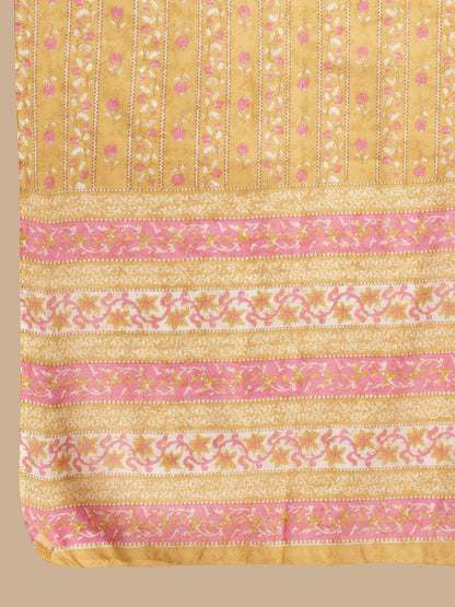 Dhiyona SN Women's Yellow & Pink Floral Printed Pure-Cotton Straight Kurta With Trouser & Dupatta