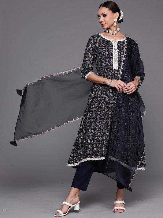 Dhiyona IE Women Ethnic Motifs Printed Kurta & Trousers With Dupatta