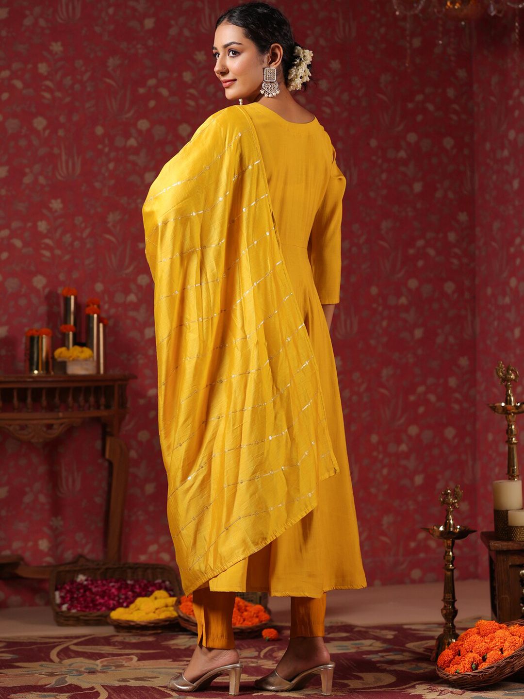 Dhiyona IS Women's Ethnic Motifs Embroidered Anarkali Kurta & Trousers With Dupatta