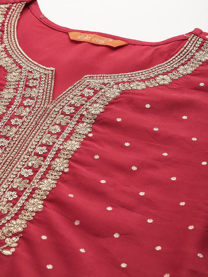 Embroidered Chanderi Silk Kurta With Trousers & Dupatta