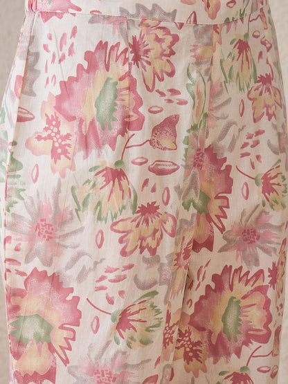 Floral Printed Boat Neck Pure Cotton Straight Kurta With Trouser