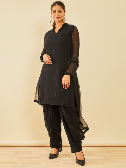 Dhiyona SO Women's Women Floral Embroidered Regular Beads and Stones Kurta with Patiala & With Dupatta