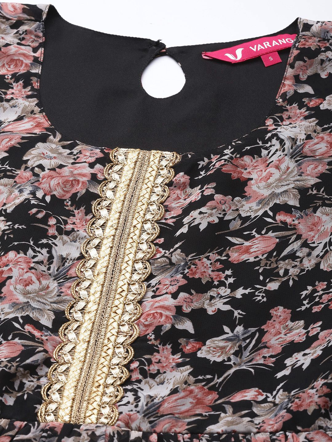 Dhiyona VA Women's Black Floral Printed Empire Kurta with Sharara & With Dupatta