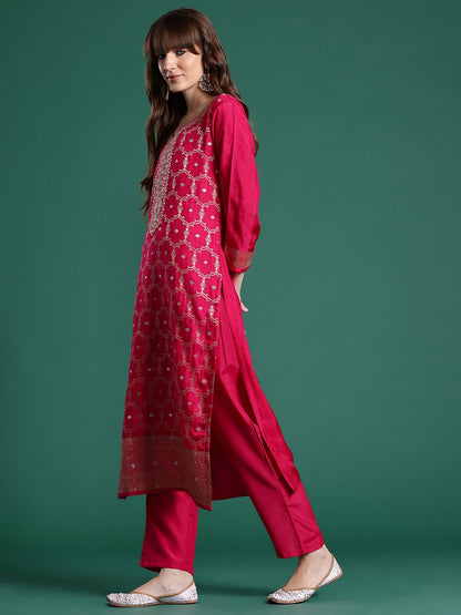 Ethnic Motifs Embroidered Regular Kurta With Trousers & Dupatta