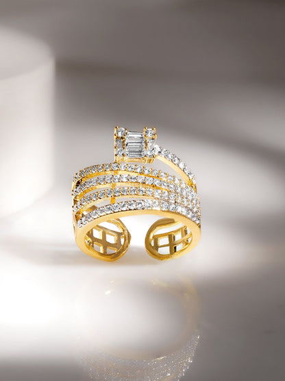 Dhiyona RJ Women's Gold-Plated AD Studded Adjustable Rail Finger Ring