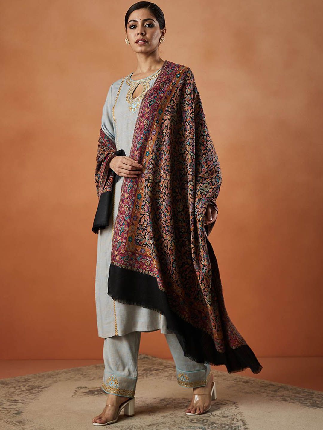 Dhiyona PA Floral Woven Design Fringed Shawl