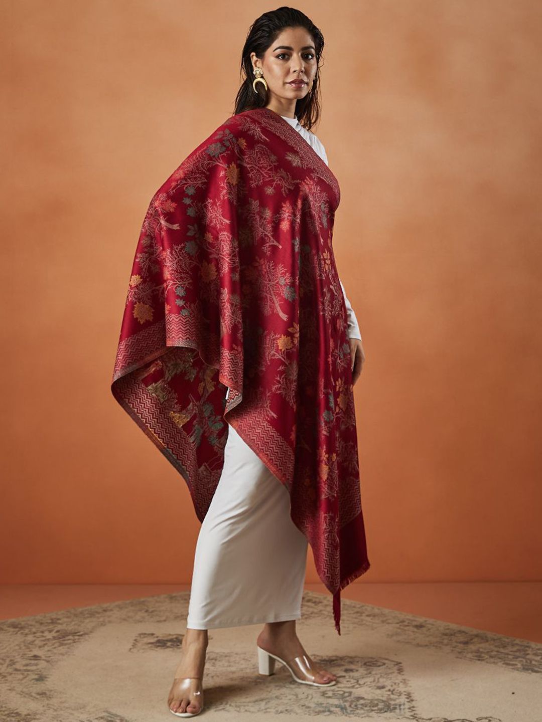 Dhiyona PA Floral Woven Design Fringed Shawl