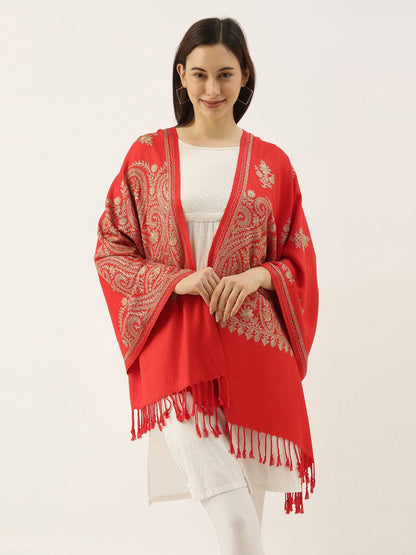 Dhiyona PA Women Red Aari Embroidered Shawl
