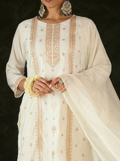 Dhiyona IE Women Ethnic Motifs Embroidered Regular Sequinned Kurta with Trousers & With Dupatta