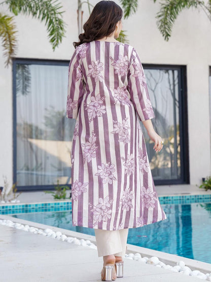 Dhiyona IE Indo era Floral Printed Pure Cotton Round Neck Top With Trousers Co-Ords Set