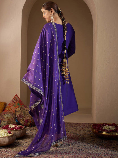 Women Ethnic Motifs Embroidered Regular Sequinned Kurta with Trousers & With Dupatta