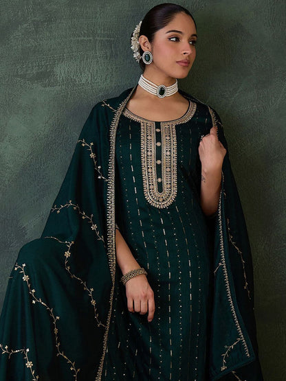 Women Ethnic Motifs Regular Sequinned Kurta with Trousers & With Dupatta