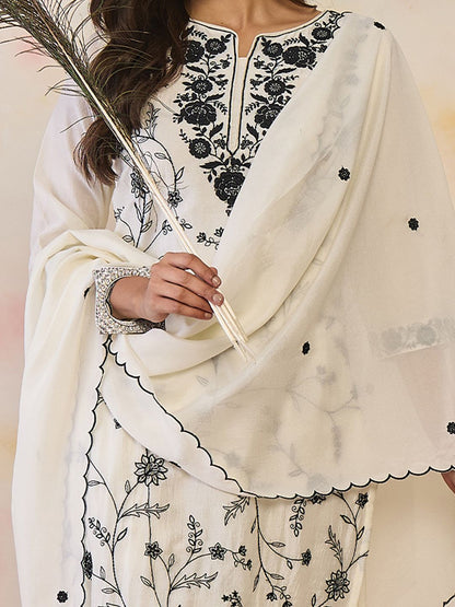 Dhiyona IE Women Floral Embroidered Regular Thread Work Kurta with Trousers & With Dupatta