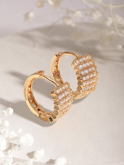 Dhiyona RJ Women's 22KT Gold Plated American Diamond Studded Semi Hoop Earrings