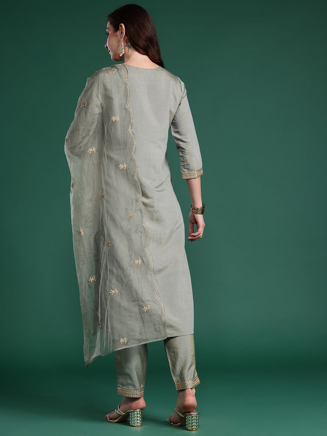 Women Ethnic Motifs Embroidered Regular Kurta with Trousers & With Dupatta