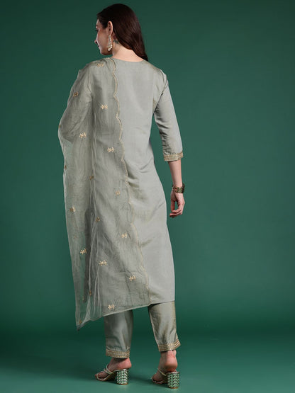Women Ethnic Motifs Embroidered Regular Kurta with Trousers & With Dupatta