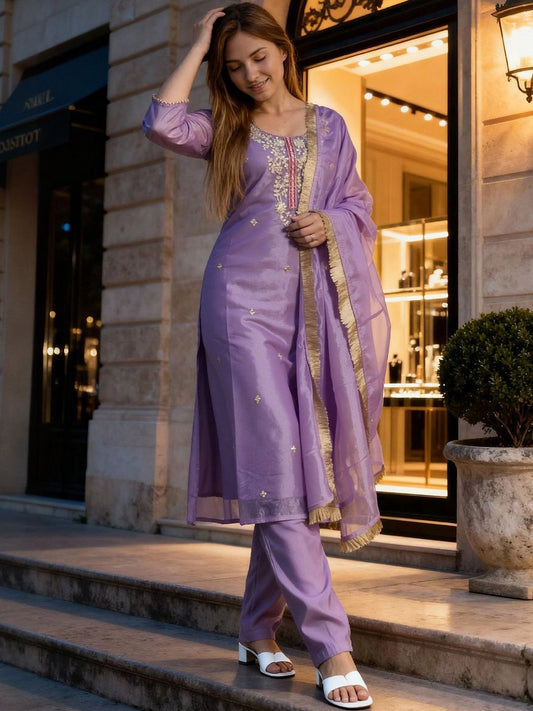 Women Ethnic Motifs Embroidered Sequinned Kurta With Trousers & Dupatta