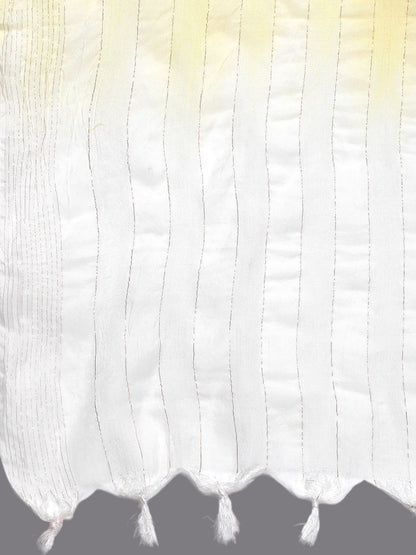 Yellow Floral Embroidered Thread Work Straight Kurta With Trousers & Dupatta