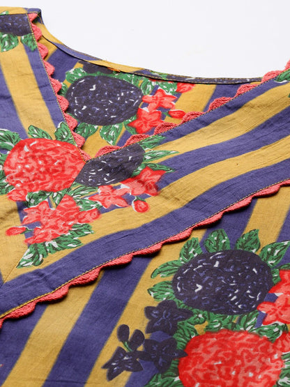 Floral Printed Regular Pure Cotton Kurta with Trousers & Dupatta