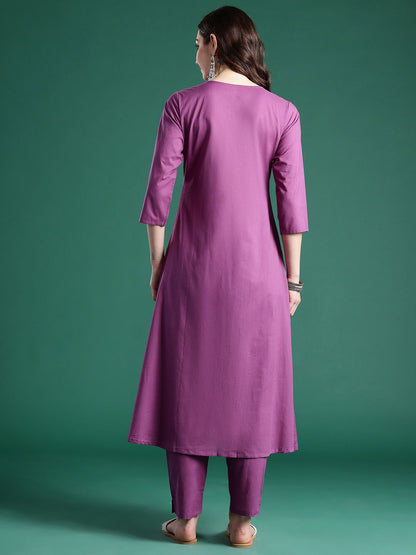 Dhiyona IE Floral Embroidered Pure Cotton Kurta with Trousers