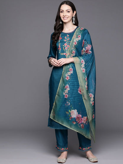 Women Floral Embroidered Regular Thread Work Kurta with Trousers & With Dupatta