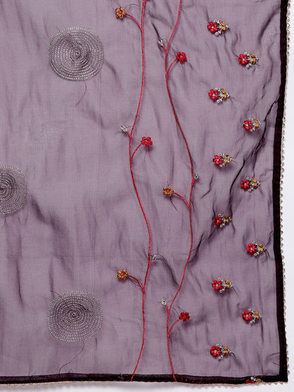 Dhiyona IE Plus Size Floral Embroidered Regular Kurta with Trousers & With Dupatta