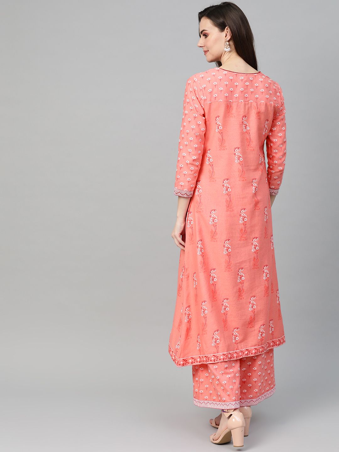 Dhiyona IS Women's Women Pink & Off-White Block Print Kurta with Palazzos