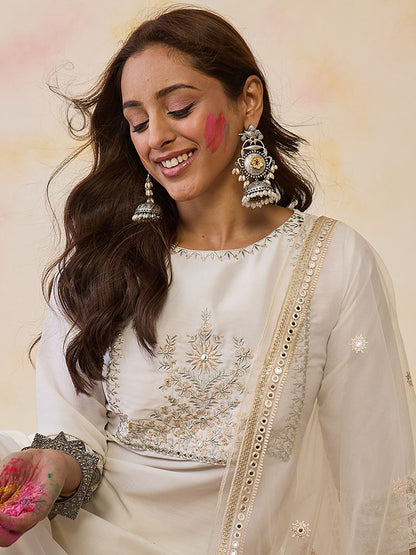 Dhiyona IE Women Floral Embroidered Regular Kurta with Trousers & With Dupatta