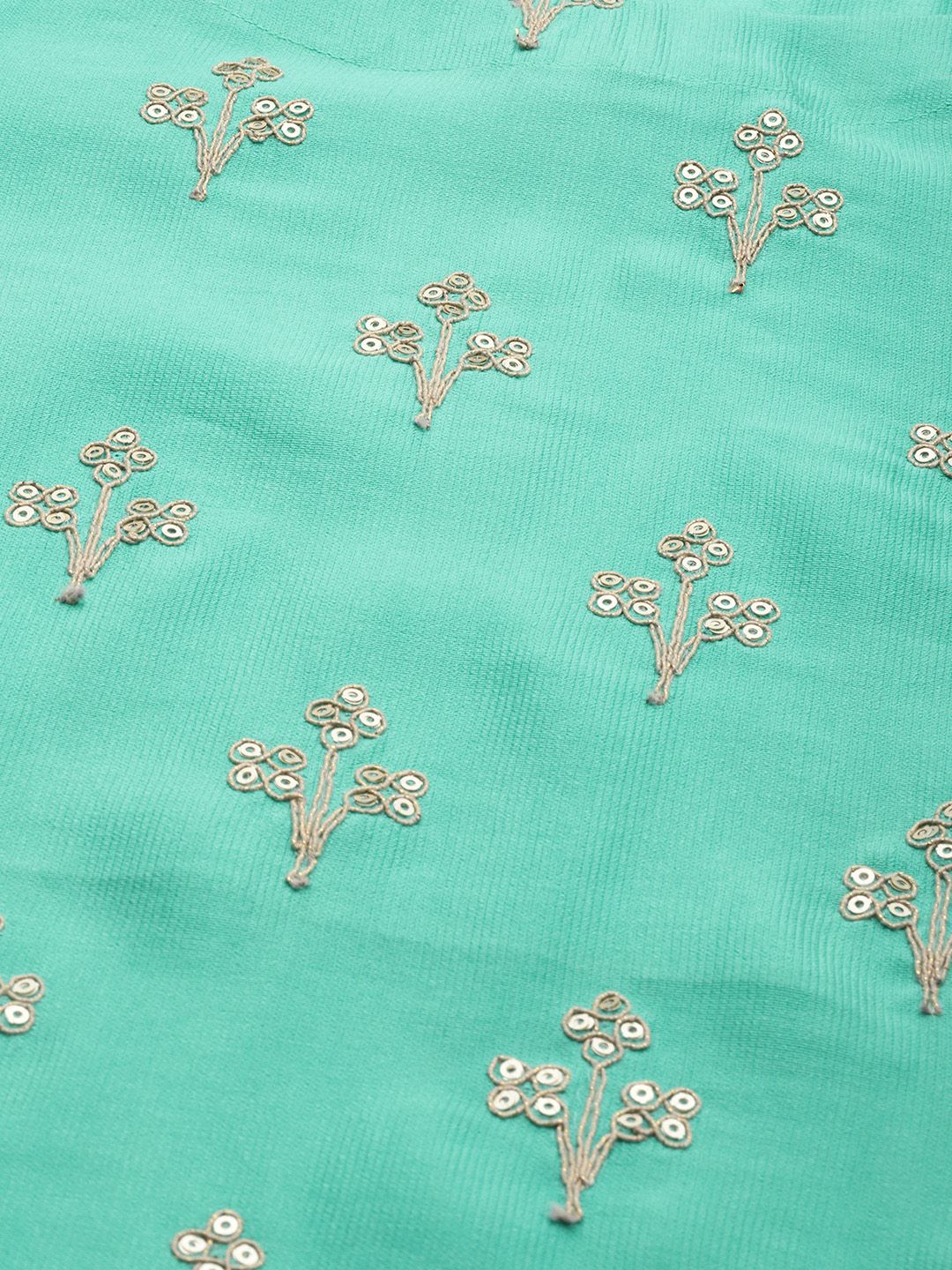 Women Sea Green & Beige Embroidered Kurta with Trousers & Dupatta