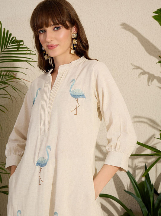 Adults-Women Woven Design Embroidered Cotton A-Line Kurta with Trousers