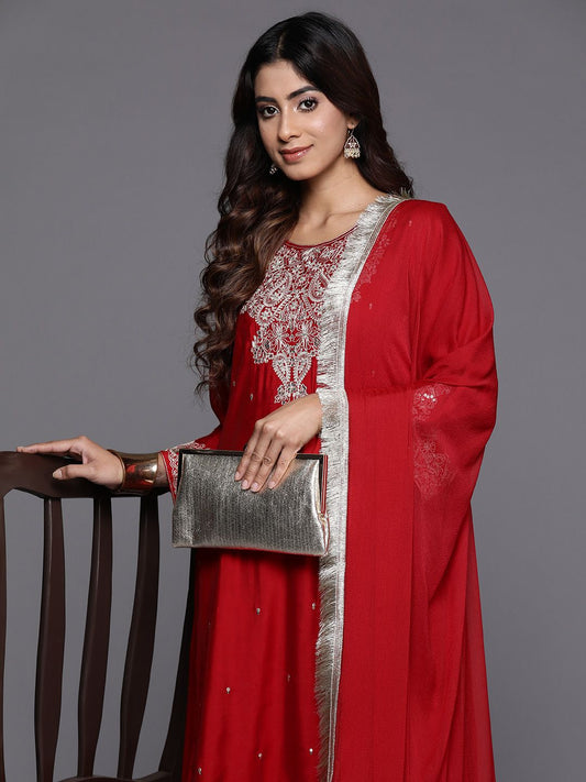 Dhiyona VA Women'sPaisley Embroidered Zari Kurta with Trousers & Dupatta