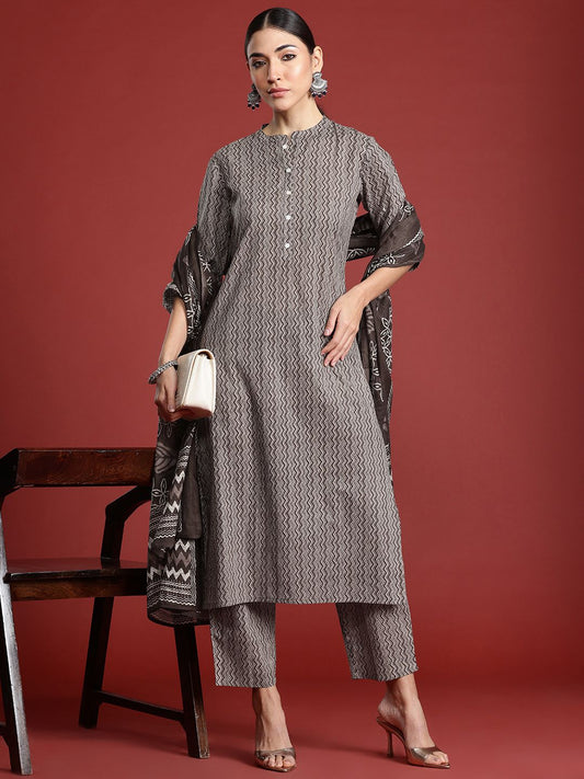 Dhiyona IE Printed Pure Cotton Kurta with Trousers & With Dupatta