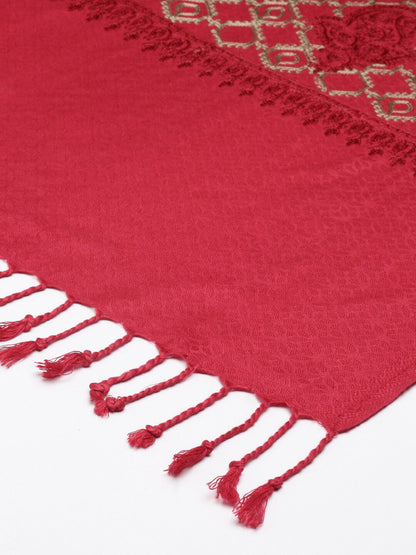 Dhiyona PA Women Pink Embroidered Shawl
