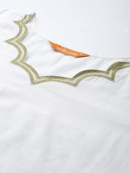 Floral Embroidered Sequinned Pure Cotton Kurta with Trousers & Dupatta