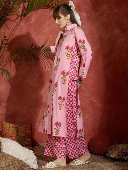 Dhiyona IE Indo era Printed Pure Cotton Straight Tunic & Trousers Co-Ord Set