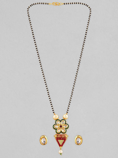 Dhiyona RJ Women's Enamelled Gold-Toned Stone-Studded Mangalsutra Set