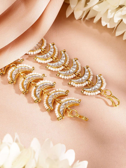 Dhiyona RJ Women's 18K Gold-Plated Kundan & Pearl Beaded Matha Patti Head Jewellery