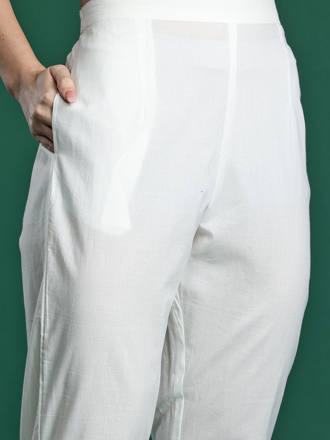 Floral Embroidered Pure Cotton Kurta with Trousers & Dupatta