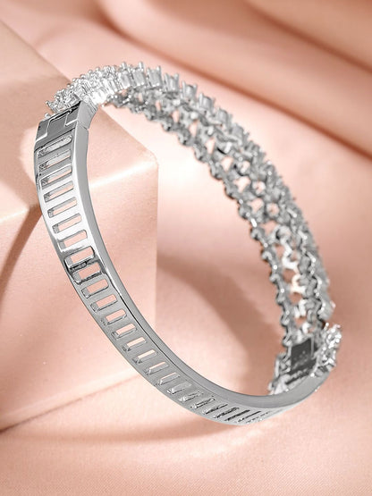 Dhiyona RJ Women's Rhodium Plated Cubic Zirconia Cuff Bracelet