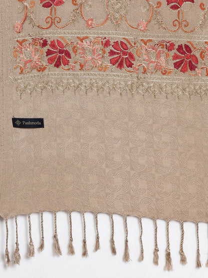 Dhiyona PA Women Beige & Red Aari Embroidered Shawl
