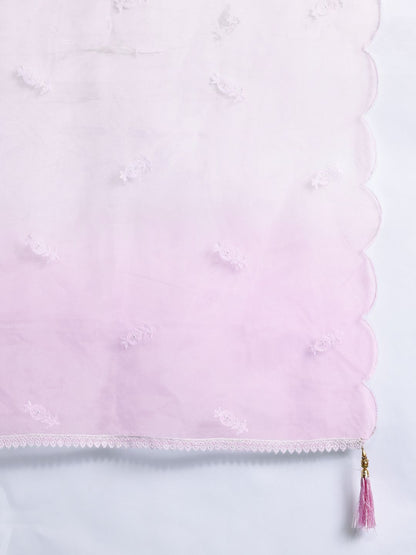 Floral Embroidered Sequinned Kurta with Trousers & Dupatta