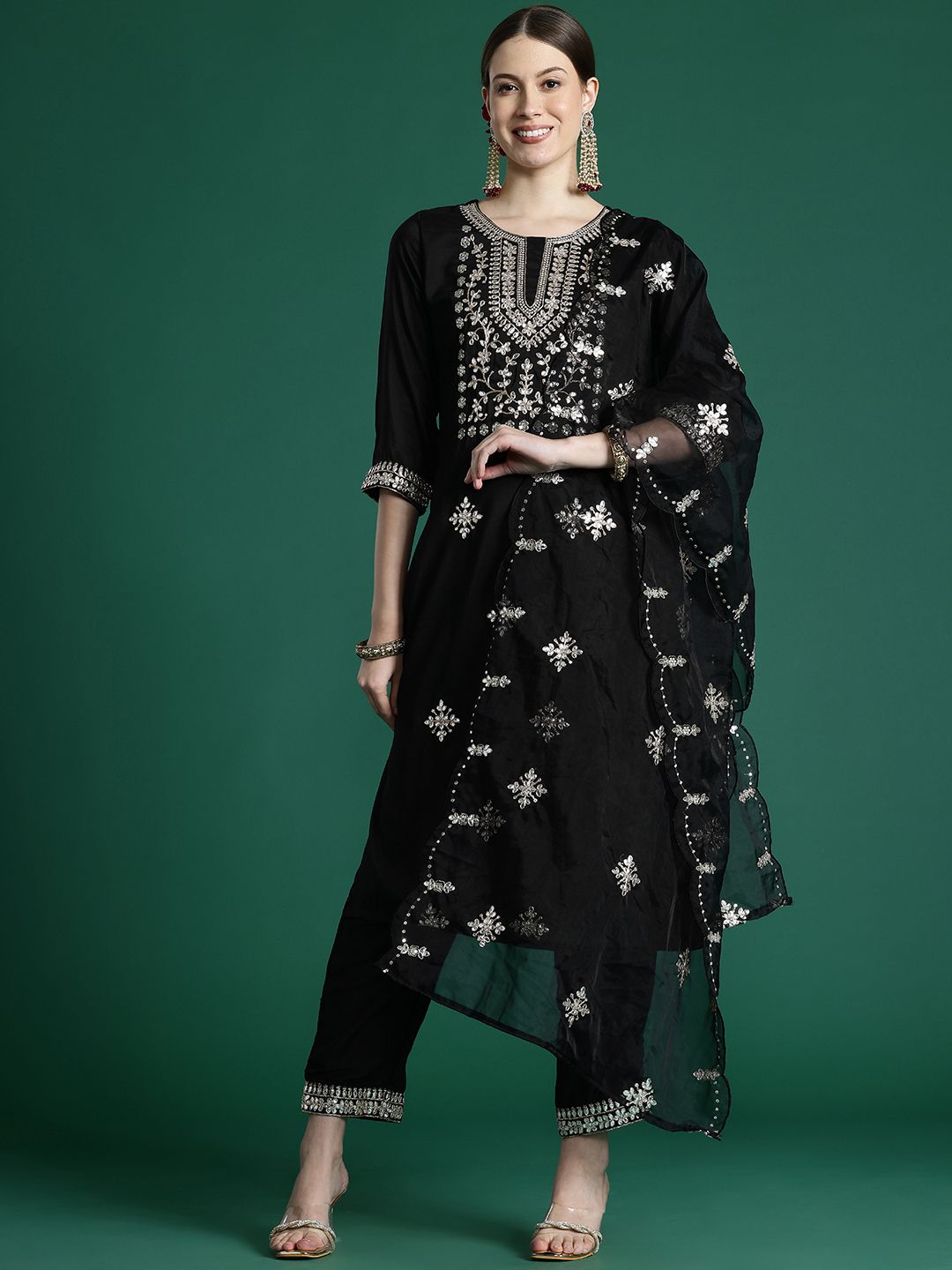 Ethnic Motifs Embroidered Gotta Patti Kurta With Trousers & Dupatta
