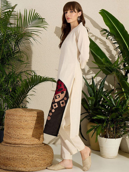 Animal Embroidered Thread Work Pure Cotton Kurta with Palazzos