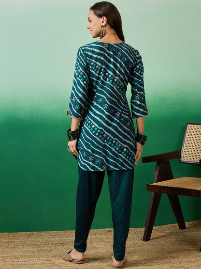 Dhiyona SN Women's Sequence Embroidered V-Neck Kurti With Dhoti Pant