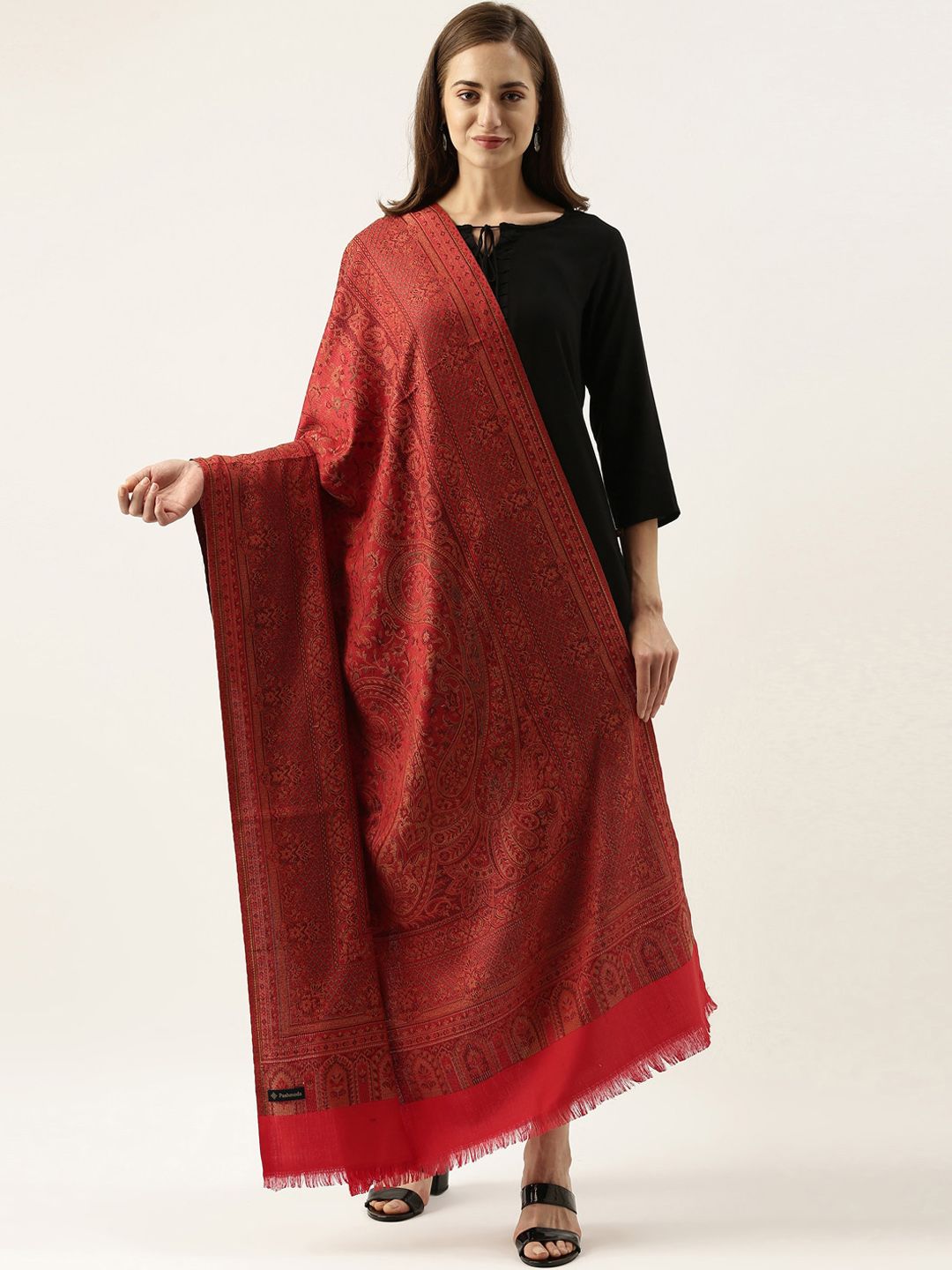 Dhiyona PA Women Maroon Woven Design Jamawar Shawl