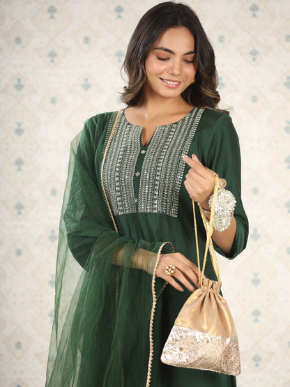 Dhiyona OD  Embroidered Gota Patti Straight Kurta With Trousers & Dupatta