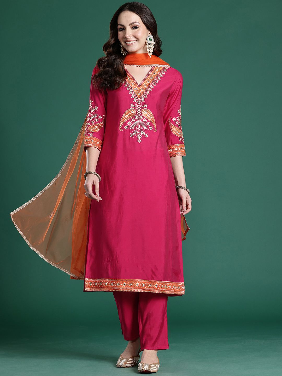 Ethnic Motifs Regular Kurta with Trousers & Dupatta